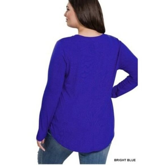 Zenana Round Neck Long Sleeve Shirt Round Hem Relaxed Fit Top Plus Size 2X - Picture 3 of 4